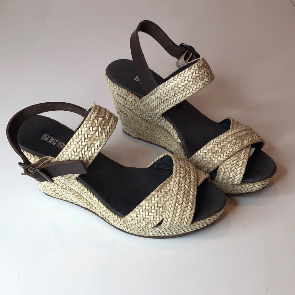 NEW Sesto Meucci Slingback Wedged Heel Sandals Shoes Made In Spain Women’s 7